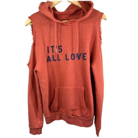 good hYOUman Tops - GOOD HYOUMAN Women's It's All Love Distressed Hoodie Sweatshirt Orange Size XS